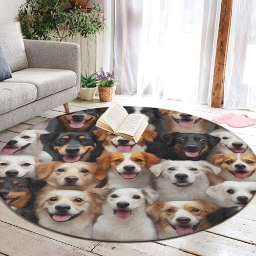 Fashion Round Area Rug Large Non Slip Carpet, Puppy Dog Unisex Home Decor Mat