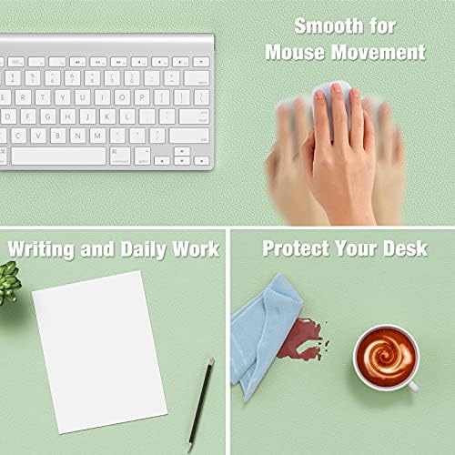 Hsurbtra Desk Pad, 23.6" x 13.8" PU Leather Desk Mat, M Extended Mouse Pad, Waterproof Desktop Blotter Protector, Non-Slip Ultra Thin Small Laptop Keyboard Writing Mat for Office Home, Lake Green