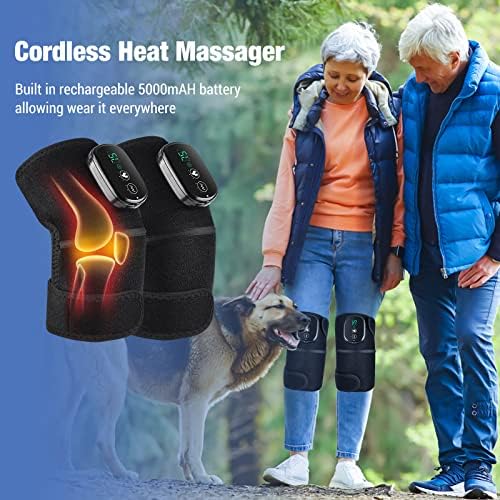 Cordless Electric Heated Knee Massager, 3-in-1 Heated Knee Massager with Heat for Knee Elbow Shoulder Wrap with 3 Vibration & Heating Modes (2 Pack)