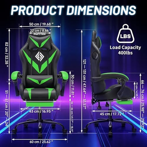 HOFFREE LED Gaming Chair with Speakers RGB Lights Computer Chairs-Green