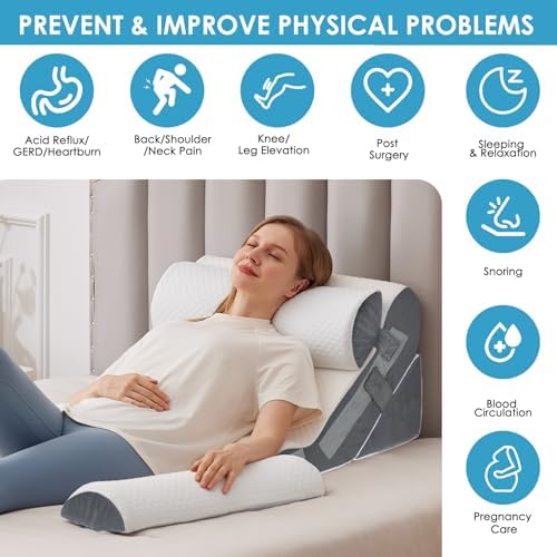 MEGCXIT Wedge Pillow Set for After Surgery, Bed Wedge, 4PCS, White/Grey
