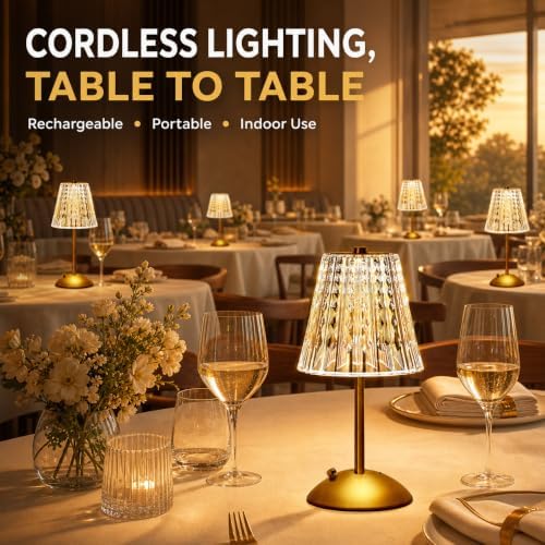 Small Gold Cordless Table Lamp Rechargeable for Kichen Countertop Dining