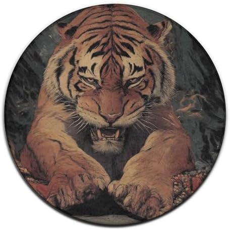 Highly Premium Quality Floor Mat, Office Chair Decor Mat, Room Sofa Yoga Soft Round Carpet Animal King Cool Tiger Art, 60inch