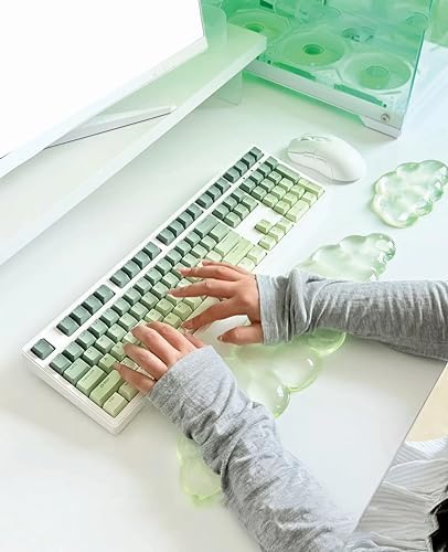Mouse Pad with Wrist Rest, Soft Cloud Gel Keyboard Mouse Pad Set with Hand Wrist Support, Cute Non Slip Office Desk Accessories for Comfort/Pain Relief/Computer/Laptop (Green Cloud)