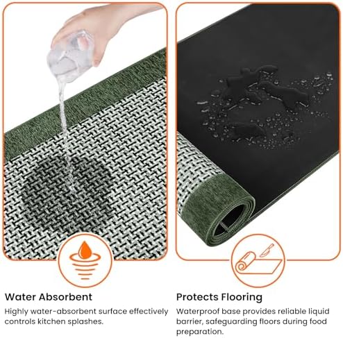 StepRite Kitchen Rugs, Kitchen Mats for Floor, 32"x20" Non-Slip Machine-Washable Kitchen Throw Rug, Green