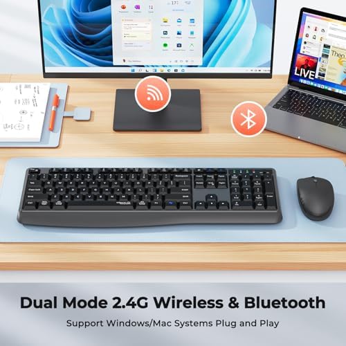MEETION Wireless Keyboard Mouse Combo, Silent Full-Size Design, Black