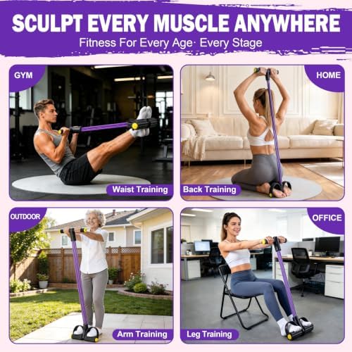 Foot Pedal Resistance Bands with Handles, 6-Tube Multifunction Elastic Yoga Exercise Bands, Home Gym Fitness Equipment for Women & Men to Abs, Core, Leg, Arm, Waist Workout