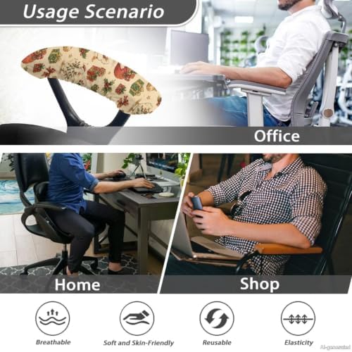 2 Piece Office Chair Arm Covers Protectors, Christmas Goose Printed Anti-Slip Dust-Proof Computer Chair Armrest Covers with Elastic Edge, Easy to Install, Christmas Home Decor