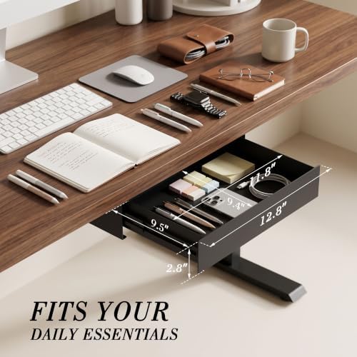 Under Desk Drawer with Gap-Free Side-by-Side Design, Hidden Handle Pull-Out Organizer for Office Desk (Black, Steel, 1-Pack)
