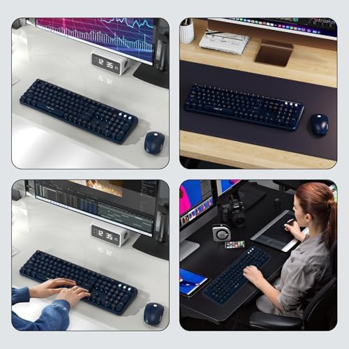 FOPETT Wireless Keyboard and Mouse Combo, 104 Keys Full-Sized 2.4 GHz Round Keycap Colorful Keyboards, USB Receiver Plug and Play, for Windows, Mac, PC, Laptop, Desktop (DarkBlue)