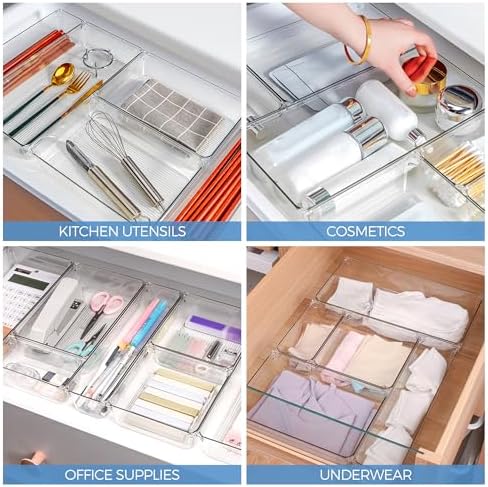Ravinte 6 Pack Drawer Organizer, 3" x 9" Plastic Storage Bins