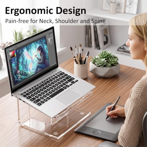 FUCDTEFC Acrylic Laptop Stand for Desk, Laptop Riser for 10-15.6 Inch Laptops, Ergonomic Computer Stand Holder Compatible with Macbooks and Notebooks- Clear