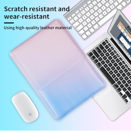IMMOENUC 14 Inch 3-in-1 Laptop Sleeve with Adjustable Stand & Built-in Mouse Pad, PU Leather Protective Bag for 2026 MacBook Neo, 2026-2022 MacBook Air 13.6, 2026-2023 MacBook Pro 14, Icelandic Blue