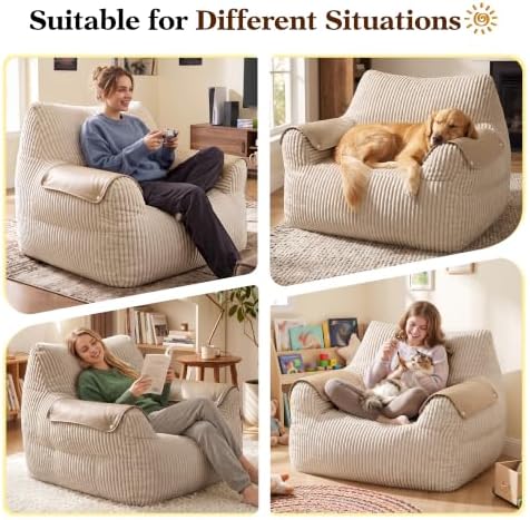 Homkdom Bean Bag Chairs for Adults, Bean Bag Sofa with Armrests, Brown