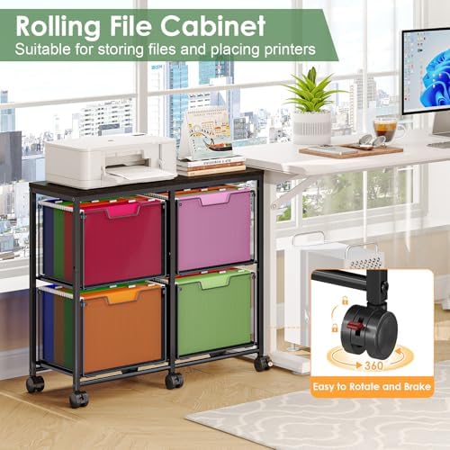 Sbanmao 4 Drawer Lateral File Cabinet, Mobile Filing Cabinet, Printer Stand with Wheels Under Desk Storage Office Storage Cabinet Fits Letter Size for Home Office, Black