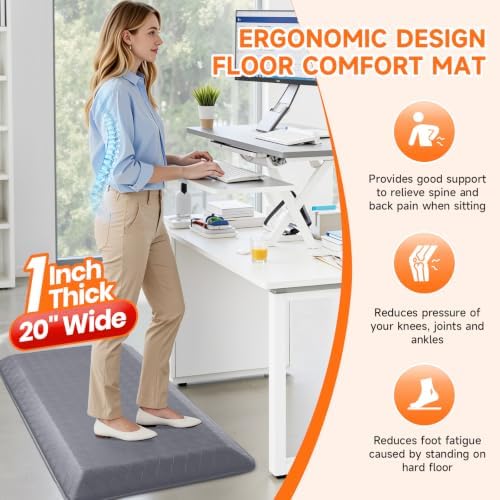 1" Thick Kitchen Mats for Floor, Water Resistant Floor Rug,Grey/39" x 20"