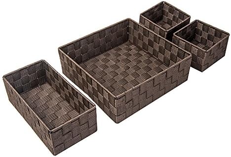 Posprica Woven Storage Baskets for Organizing, Small Baskets Cube Bin Container Tote Organizer Divider for Drawer, Closet, Shelf, Dresser, Set of 4(Brown)