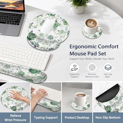 Wrist Rest Support for Mouse Pad Keyboard Set, Succulent Plants Mouse Pad with Non Slip Rubber Base for Home and Office Typing Support