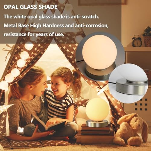 Modern Small Table Lamps,Opal Glass Bedside Table Lamp, Silver
