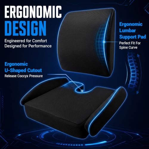 Widened Gaming Chair Cushion Set with Lumbar Support, Tailbone Pain Reduce