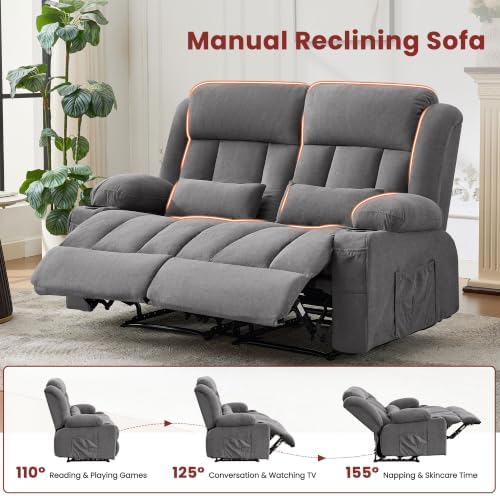 Reclining Loveseat Sofa for Living Room, Ergonomic Backrest with Cup Holders&Side Pockets