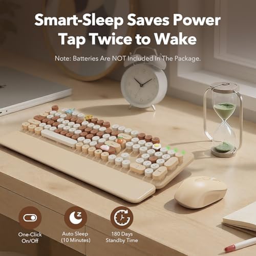 Wireless Keyboard and Mouse, Round Keycap, Magnetic Wrist Rest, Latte Beige