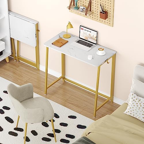 WOHOMO Folding Desk, 39.4" Foldable Computer Table for Small Spaces, Gold
