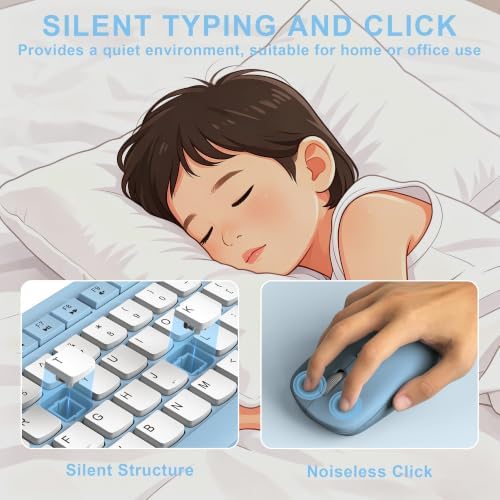Wireless Keyboard and Mouse Combo Silent for Office and Home(Misty Blue-B)