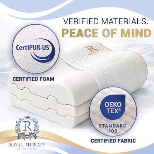 Royal Therapy 1-Pack Memory Foam Pillow, Medium-Firmness Cervical, Queen Contour Pillow, Orthopedic Pillow for Neck Support, Neck Pain, Side Sleepers, CertiPUR-US