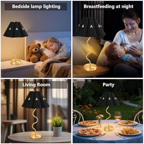 Cordless Rechargeable LED Table Lamp, Portable Desk lamp Battery, 3 Color Stepless Dimming with Memory Function, Suitable for Outdoor, Dinner, Patio & Restaurant. (Black with Diamonds)