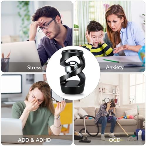 Kinetic Optical Illusion Toys, Kinetic Desktop Fidget Spinner Toys, Cool Gadget Desk Toy Fidget Toys Gift for Various Holidays, Kinetic Spinner Ball Relieve Stress Anxiety for Kids and Adults (Black)