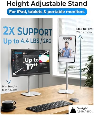 COOPER TabStand 20" Tall iPad Stand for Desk, Portable Monitor Stand Holder