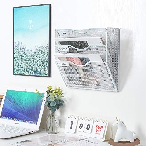 PAG-Mass Hanging Wall File Holder Mail Organizer Wall Mount Document Letter Rack, 3-Tier, White