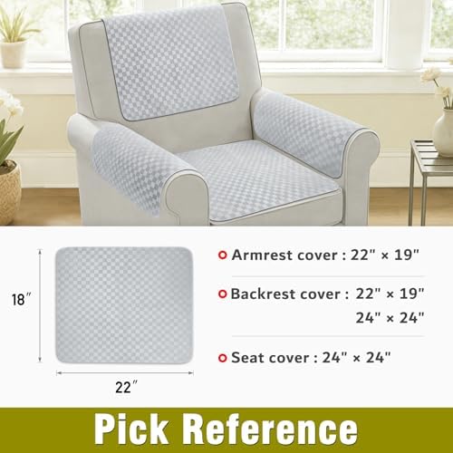 Couch Arm Covers, Sofa Arm Covers, Waterproof Armrest Cover for Sofa, Loveseat, Armchair, Anti-Slip Recliner Arm Cover, Headrest Cover, Arm Chair Covers Set of 2 (Light Gray, 22"×18")