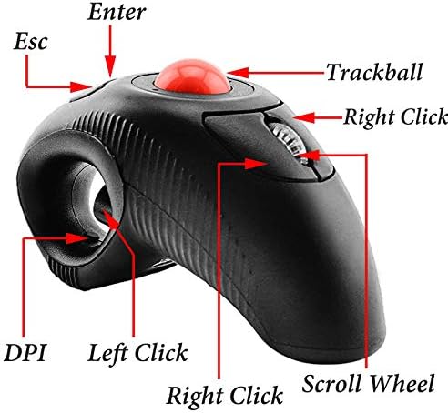 EIGIIS Wireless 2.4G USB Ergonomic Trackball Handheld Finger Mouse