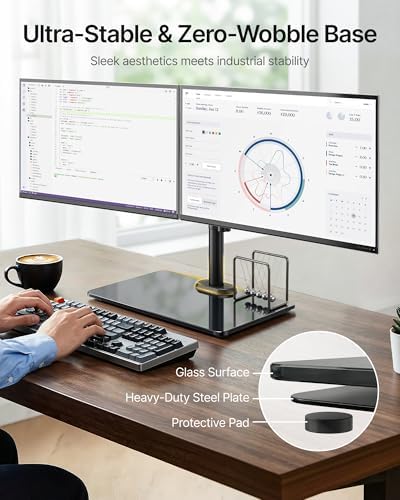 monTEK Freestanding Dual Monitor Stand for 17-32", 22 lbs Each, Glass Base