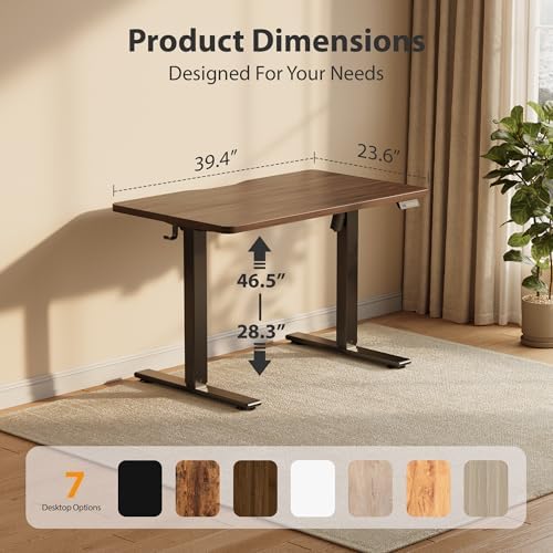 Cubiker Standing Desk, 40x24 Inches Sit Stand Home Office Desk, Electric Stand up Desk, Adjustable Desk with Splice Board, Black Frame/Black Walnut Top
