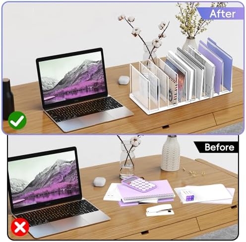 9-Section Desk File Organizer, Vertical File Holder, Mesh Desktop File Folder Metal File Organizer Stand for Office Home Classroom, White