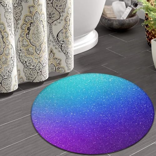 Home Decor Non Slip Kitchen Office Circle Rug, Machine Washable Modern Round Area Rug, Room Sofa Yoga Soft Round Carpet Beautiful Blue Purple Shining Glitter Sparkles Pattern