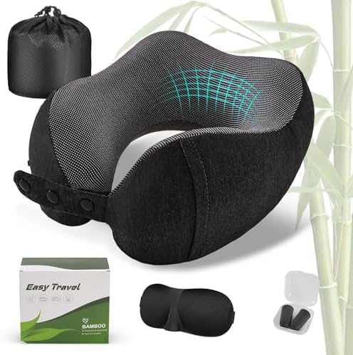 Cirorld Neck Pillow for Traveling, Travel Pillows for Airplanes Snow Black