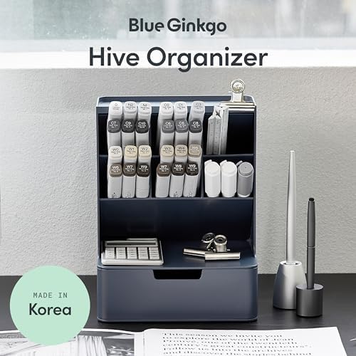 BLUE GINKGO Hive Pen Desk Organizer, Blue, Made in Korea