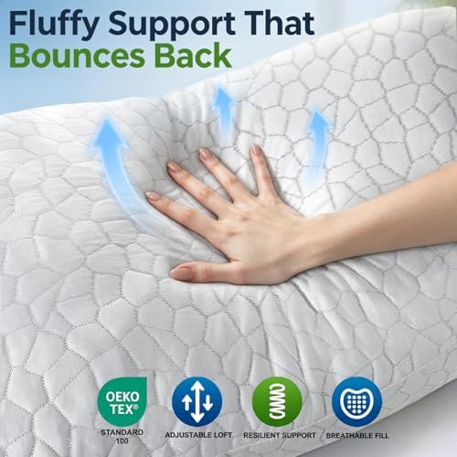 Side Sleeper Pillows for Adults 2 Pack, Cervical Pillow for Side Sleepers, Cooling Pillow with Ergonomic Design, Adjustable Crescent Shredded Memory Foam Pillows for Neck and Shoulder Pain Relief