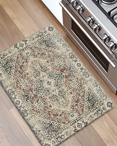 DEXI Kitchen Mats for Floor Cushioned 24x35 Cream Red