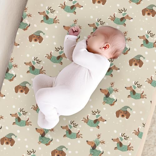 Cute Cartoon Christmas Winter Holiday Dachshund Dog Pattern Baby Changing Pad Cover, Unisex Dogs Nursery Diaper Changing Table Pad Mat Sheet for Boys Girls-16x32