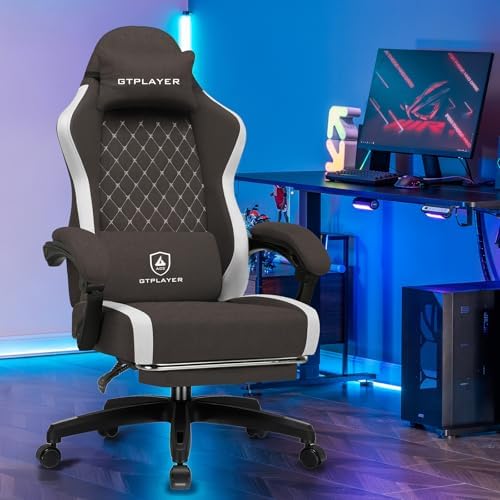 GTPLAYER Gaming Chair, Ergonomic Computer Chair with Footrest and Lumbar Support, High Back Recliner Chair 350lbs, Height Adjustable for Home Office, Brown