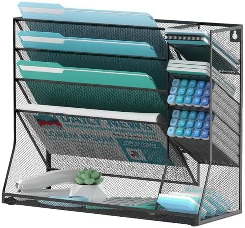 5-Tier Wall File Organizer and Wall File Holder with Bottom Tray, Black