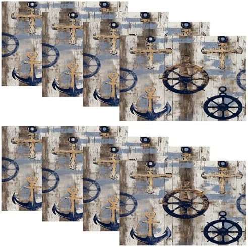 Seafaring Maritime Elements Linen Placemats, Ocean Inspired Coastal Vibes Table Mats for Table Washable Heat Insulation Thick Dining Mat, Indoor/Outdoor 12X18 in 8 Pcs