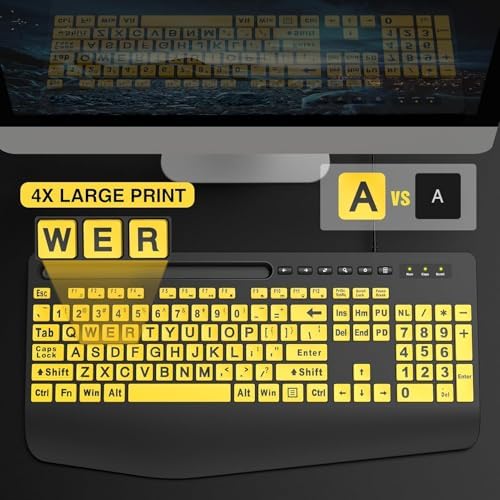 SABLUTE Large Print Computer Keyboard, Wired with Wrist Rest(Yellow+Black)
