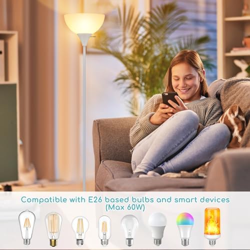 Coucrek Floor Lamp, LED Standing Lamps with White Plastic Shade, Corner Floor Lights for Living Room Bedroom, Rotary Switch, Bulb not Included, White