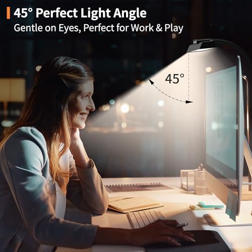 Black LED Desk Lamp, 24W Anti-Glare Eye-Caring Computer Light, Flexible Desk Light with Gooseneck, Memory Function with Auto-Dimming, Kids Desk Lamp with Clamp Base for College Dorm Room